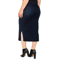 Plus Modern Women Snap Button Frayed Hem Pencil Skirt