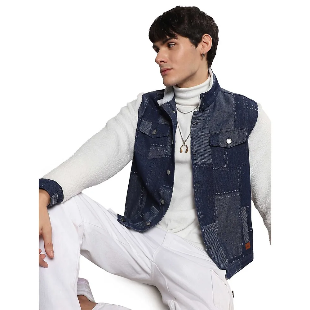 Campus Sutra Men's Criss-cross Denim Jacket | Willowbrook Shopping Centre