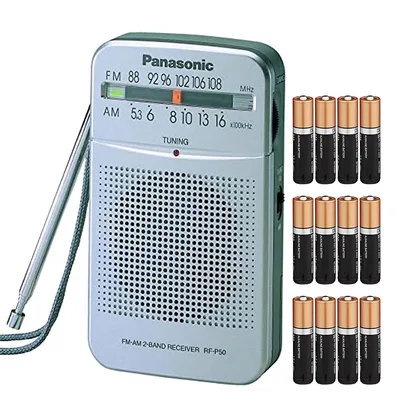 Rf-p50d Portable Fm/am Radio + 6x Panasonic Alkaline 2 "aa" Batteries