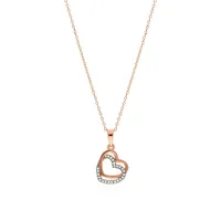 Sterling Silver 18" Heart Cz Rose Gold Pendant Necklace