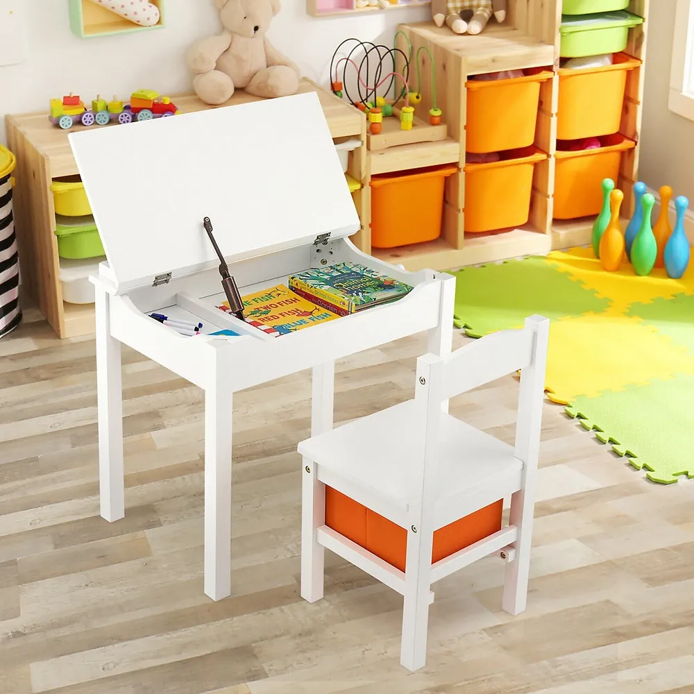 Kids Table and Chair Set Wood Activity Study Desk w/ Storage