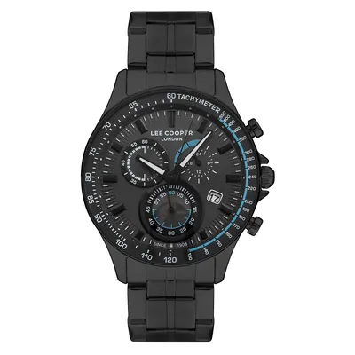Men's Lc07403.660 Chronograph Black Watch With A Black Metal Band And A Black Dial