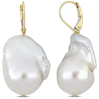 Freshwater Cultured Pearl Leverback Earrings In 14k Yellow Gold