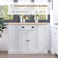 Stationary Kitchen Island Cart W/cabinet & Drawer