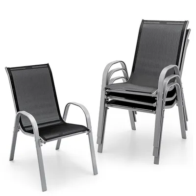 Set Of 4 Patio Dining Chairs Stackable Armrest Space Saving Garden