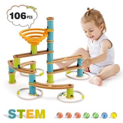 Wooden Marble Run Construction 111pcs Stem Educational Learning Toys For Kid