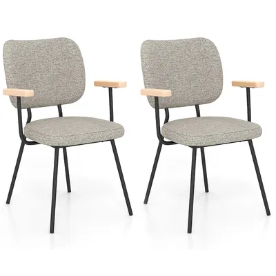 Set Of 2 Modern Linen Fabric Dining Chairs Padded Kitchen Accent Armchair