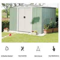 8.5x8.5ft Outdoor Garden Storage Shed Tool House Sliding Door Galvanized Steel Green