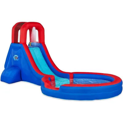 Inflatable Single Ring Water Slide Park – Climbing Wall, Slide & Deep Pool – Included Air Pump & Carrying Case