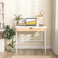 Computer Desk Wooden Workstation Vanity Table W/ 1 Drawer & Rubber Wood Legs