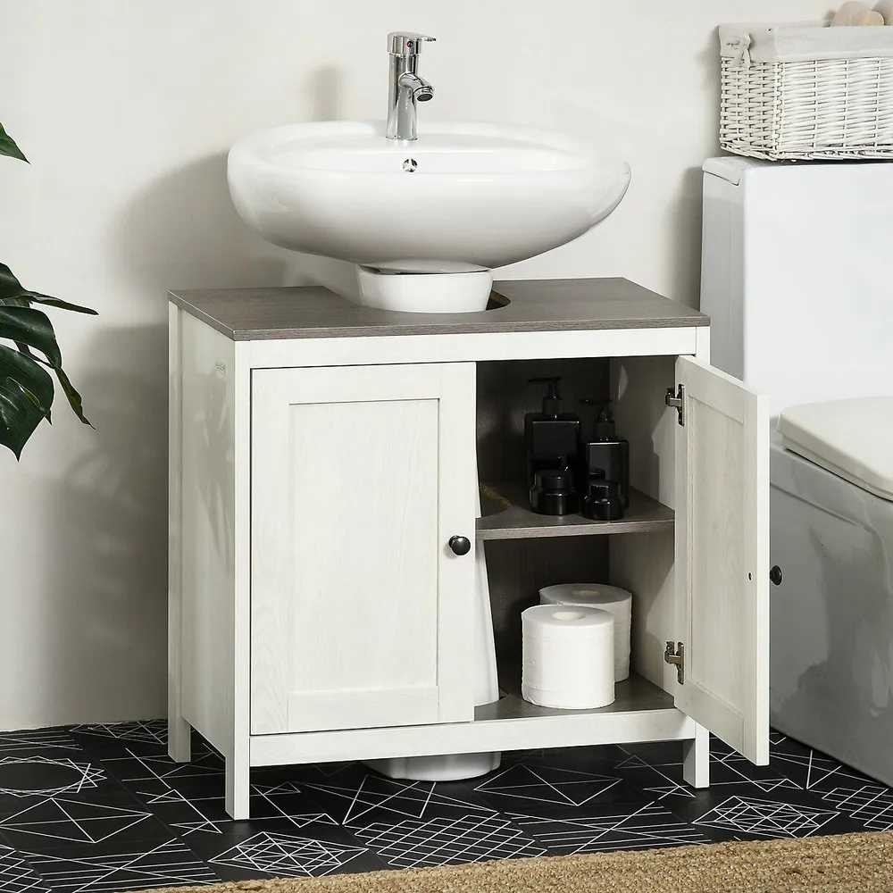 kleankin Pedestal Sink Storage Cabinet, Vanity Base Cabinet, Under Sink  Bathroom Cabinet with U-Shape Cut-Out and Adjustable Internal Shelf, White  and