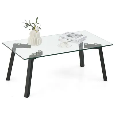 Tempered Glass Coffee Table Modern Center Table With Metal Frame For Living Room