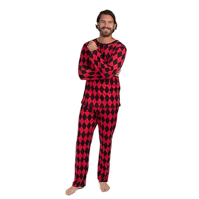 Mens Two Piece Cotton Argyle And Plaid Christmas Pajamas