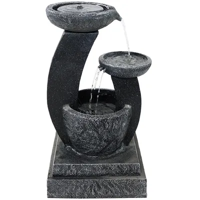 Modern Cascading Bowls Solar Water Fountain With Battery Backup - 28-inch