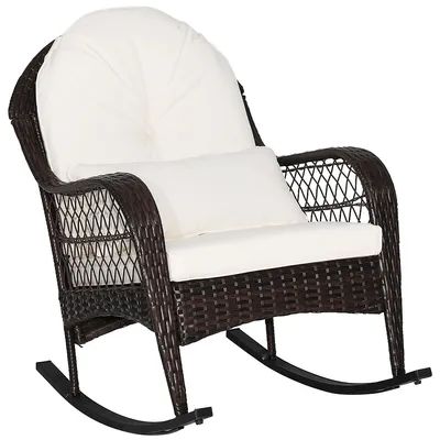 Patio Wicker Rocking Chair W/seat Back Cushions & Lumbar Pillow Porch Off