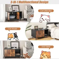 Cat Litter Box Enclosure W/ Cat Litter Catch Indoor Cat Cabinet For Living Room