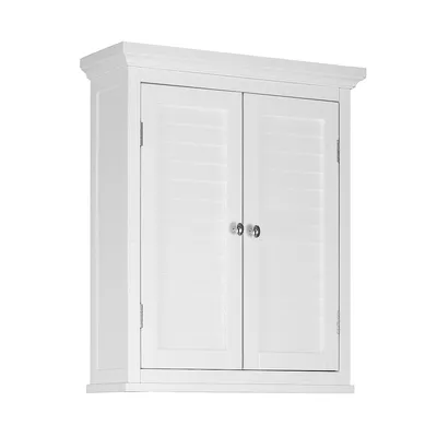 Teamson Home Shutter Door Bathroom Cabinet Wooden Storage Unit Wall Mounted 2 Doors White