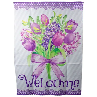 Welcome Purple Floral Bouquet Outdoor House Flag 28" X 40"