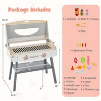Kids Barbecue Grill Playset, Wooden Kitchen Playset With Clip 4 Bbq Poles
