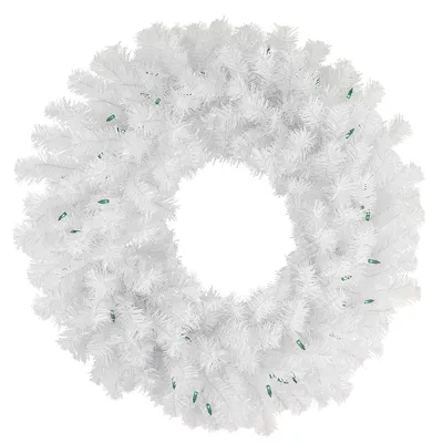 Pre-lit Geneva White Spruce Artificial Christmas Wreath, 24-inch