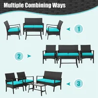 4pcs Patio Wicker Furniture Set Cushioned Chairs& Loveseat With Coffee Table Garden