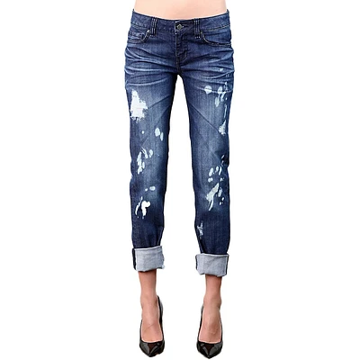 Women's Stretch Denim Distressed Boyfriend Premium Jeans