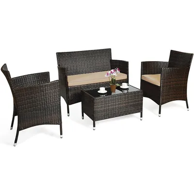 8pcs Rattan Patio Furniture Set Cushioned Sofa Chair Coffee Table Garden