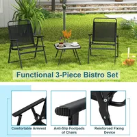 3pcs Patio Folding Conversation Chairs&table Heavy-duty Metal Outdoor Portable