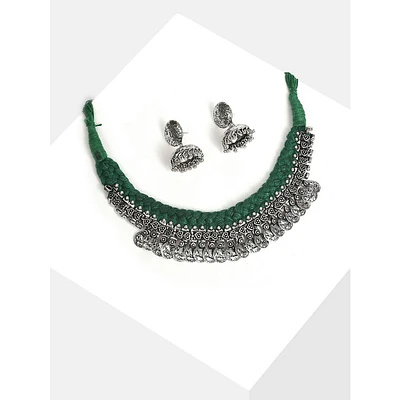 Silver Plated Beaded Necklace And Earring Set