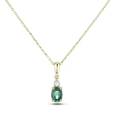 18k White Gold 0.43 Ct Emerald & 0.05 Ct Diamond Pendant With Chain