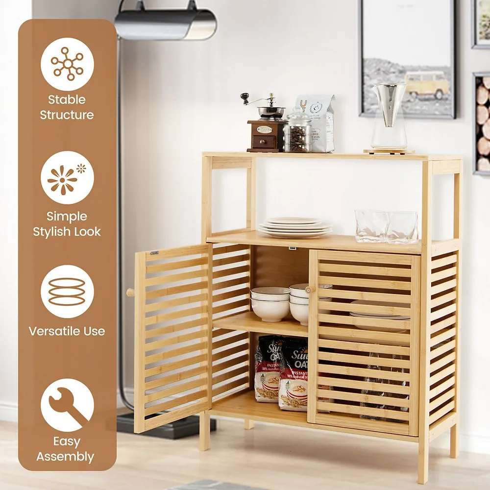 HOMCOM Bathroom Storage Cabinet, Bamboo Floor Cabinet Organizer