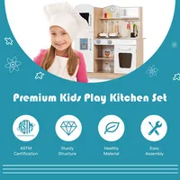 Wooden Kids Pretend Kitchen Playset Cooking Play Toy W/ Utensils & Sound