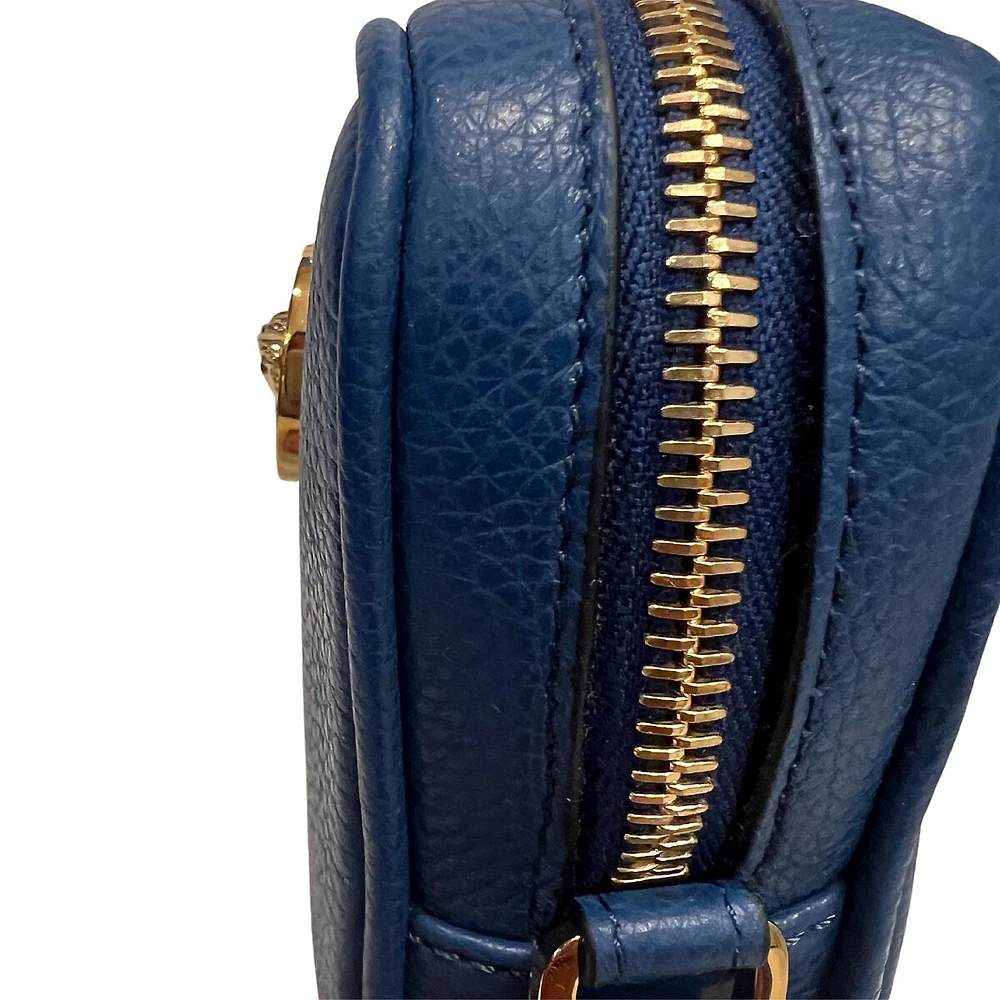 La Medusa Navy Blue Grain Leather Mini Crossbody Bag