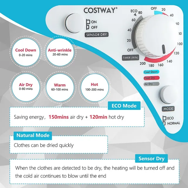 Costway Electric Tumble Compact Cloth Dryer Stainless Steel Wall Mounted  1.5 cu .ft. 