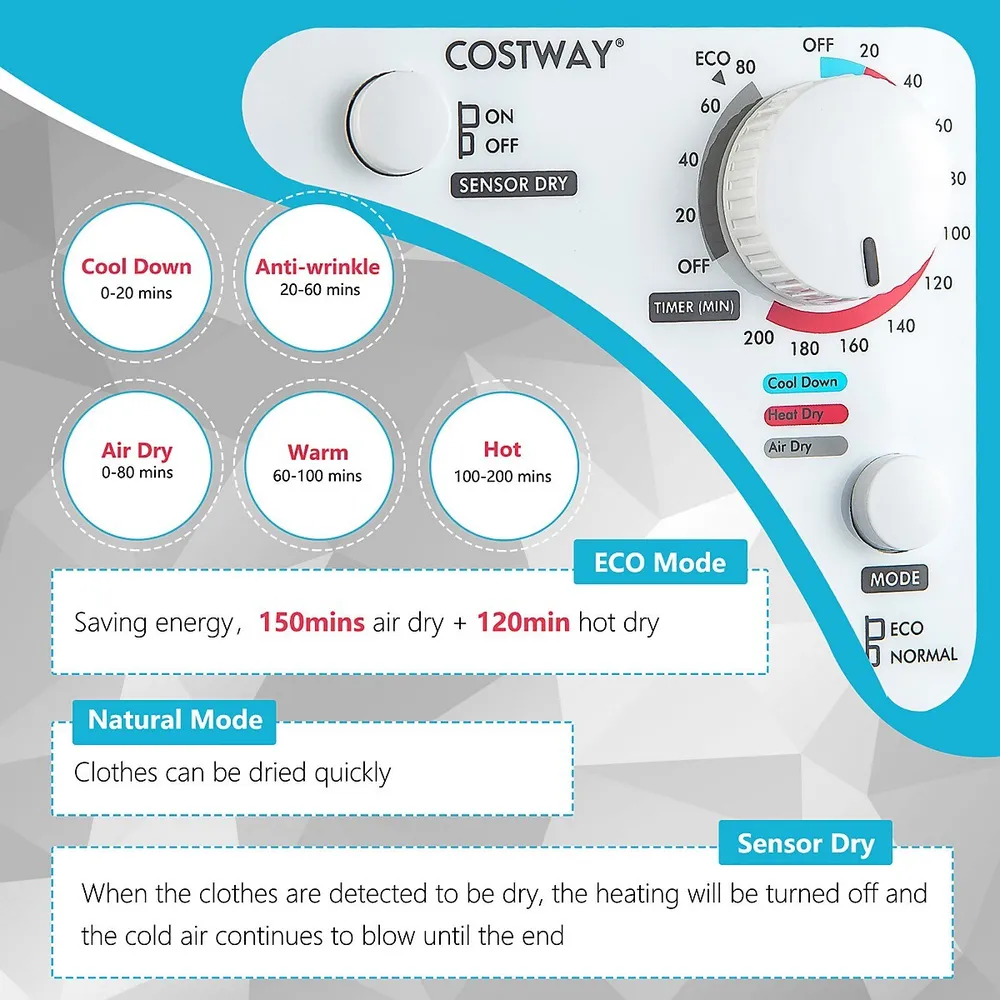 Costway Electric Tumble Compact Cloth Dryer Stainless Steel Wall Mounted  1.5 cu .ft. 