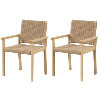 Patio Chair Set Of 2/4 Rubber Wood Dining Armchairs Paper Rope Woven Seat Balcony
