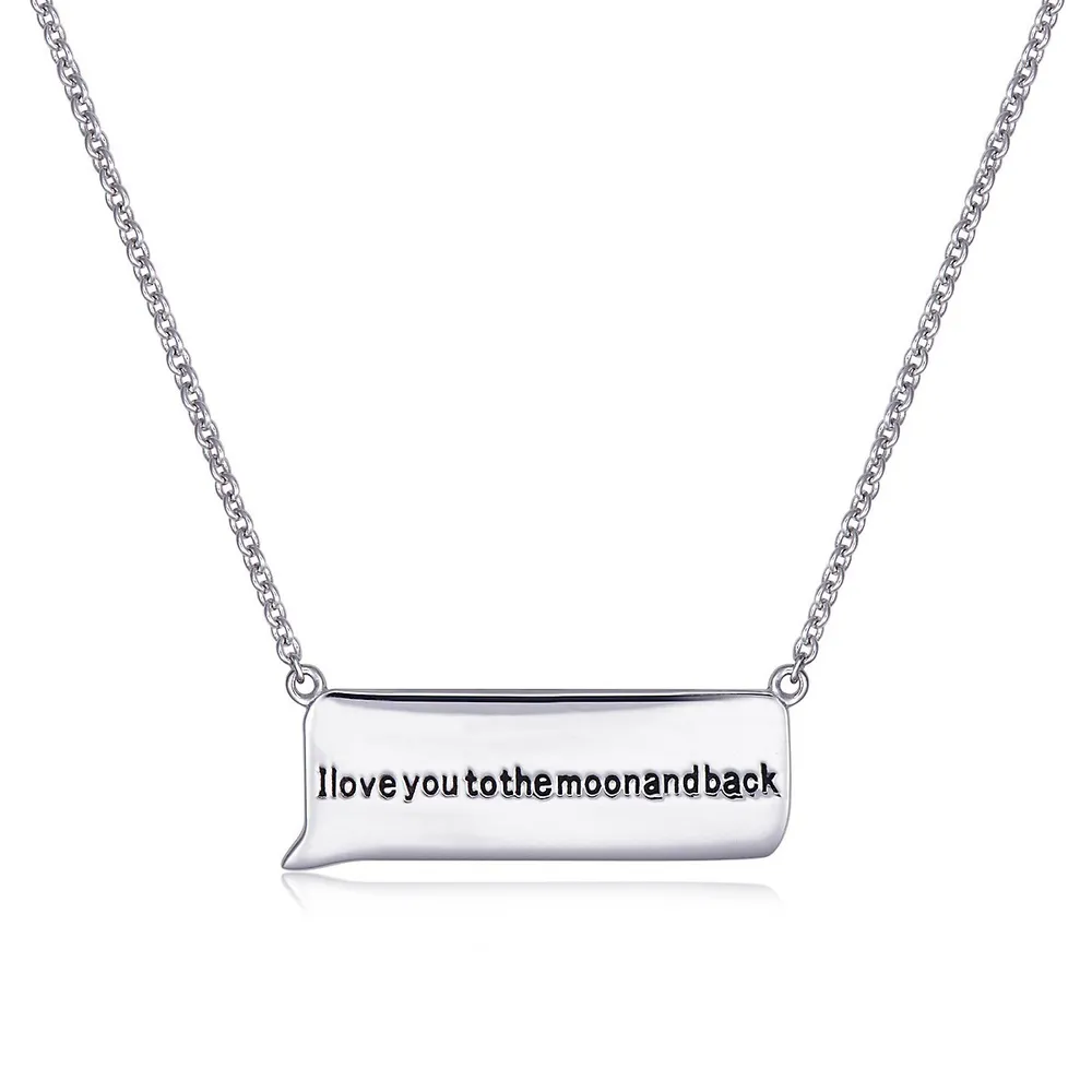 Sterling Silver 16" Love You To The Moon And Back Plaque Necklace