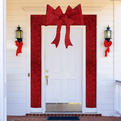 8' Red Led Lighted Christmas Doorway Arch Decoration With Bow