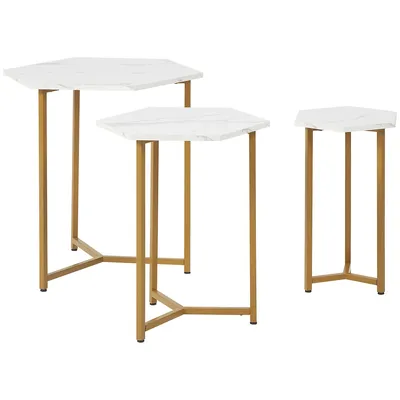 Nesting Tables Set Of 3 Side End Table With Marble Effect