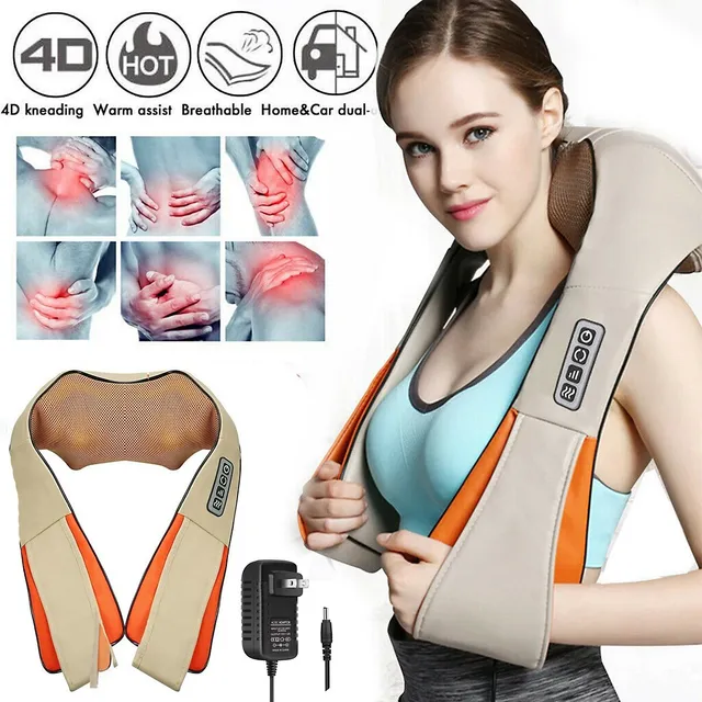 Electric Back and Neck Kneading Shoulder Massager with Heat Straps - Costway