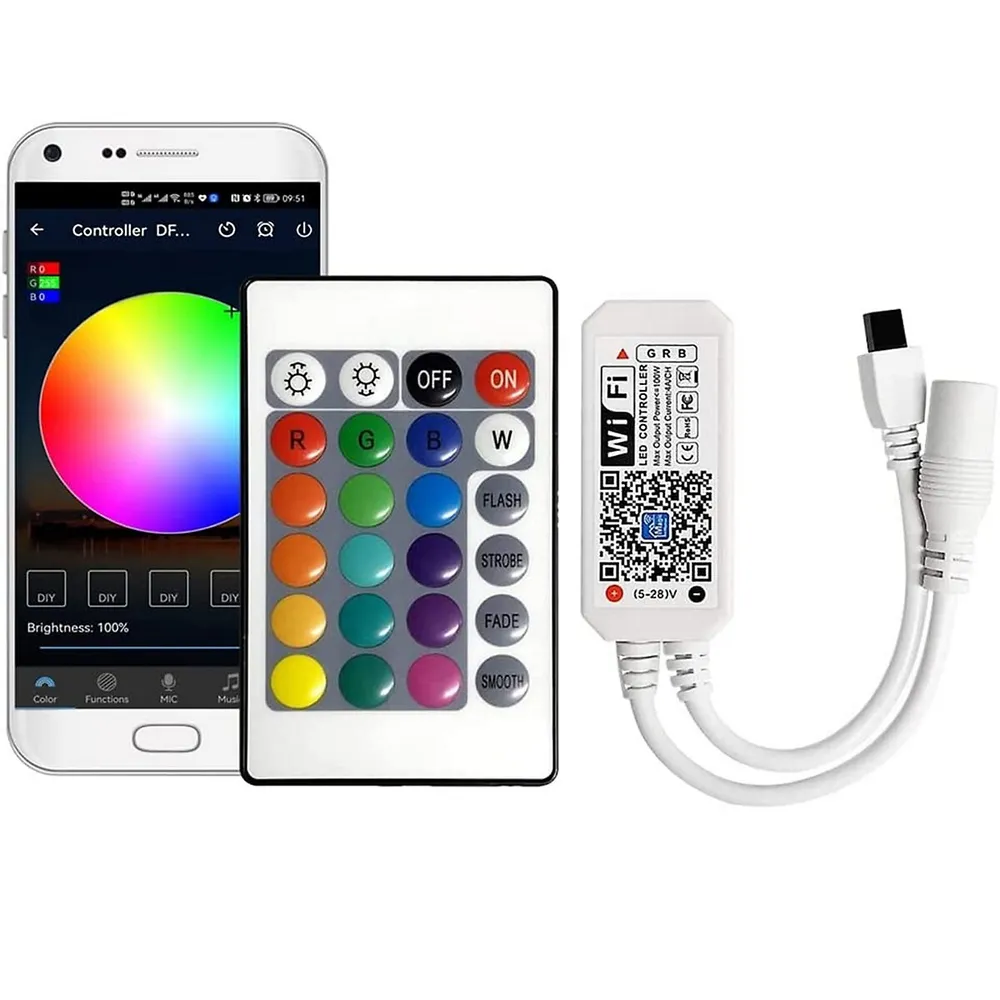 Smart Wifi Rgb Led Strip Light Controller + Infrared Remote Control For Multi Color Strip Lights