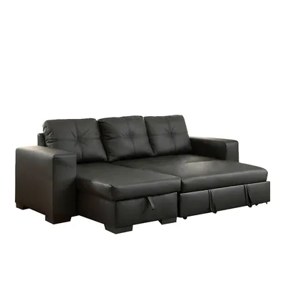 Black Pu Leather Reversible Sofabed Sectional W Large Lift Up Storage