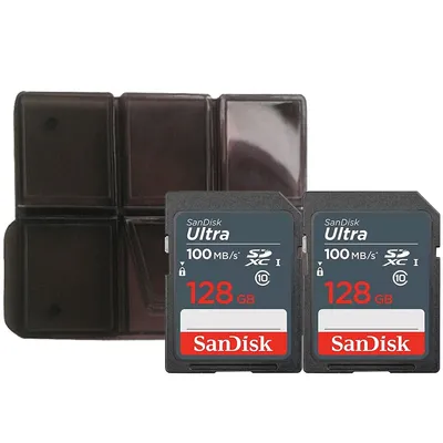 2x 128 Gb Sdxc Uhs I Memory Card 100 Mbs With Memory Card Holder