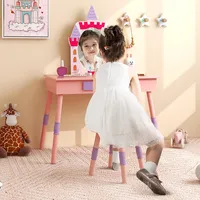 Kids Vanity Set Princess Makeup Pretend Play Dressing Mirror Castle Girls Pink