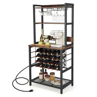 Wine Bar Cabinet With 4 Tier Storage Shelves Glass Holders Bottle Racks Industrial