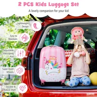2pc Kids Carry On Luggage Set 12" Backpack And 16" Rolling Suitcase For Travel