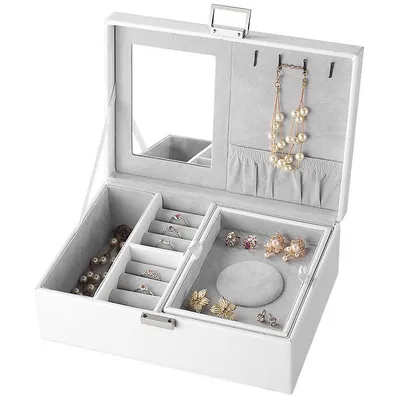 Jewellery Box Faux Leather Jewelry Storage Organizer Display Storage Case With Mirror