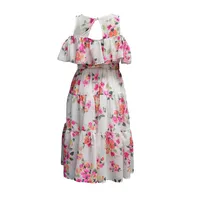 Floral Mesh Ruffle Maxi Dress