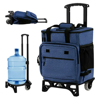 50-can 3-in-1 Insulated Rolling Cooler With Adjustable Handle & Bottom Plate Blue/grey