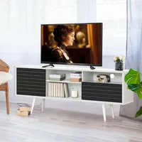Modern Tv Stand/console Cabinet 3 Shelves Storage Drawer Splayed Leg Black/white